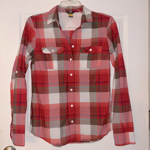 Eddie Bauer Women’s Button Up Long Sleeve Collared Red Plaid Shirt Small - Picture 1 of 3